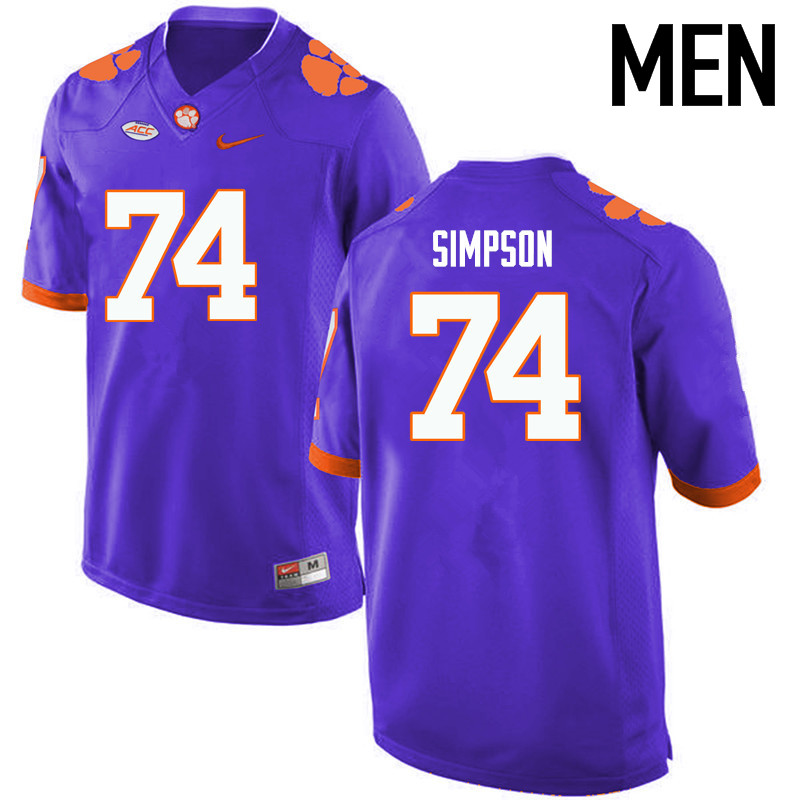 Men Clemson Tigers #74 John Simpson College Football Jerseys-Purple - Click Image to Close